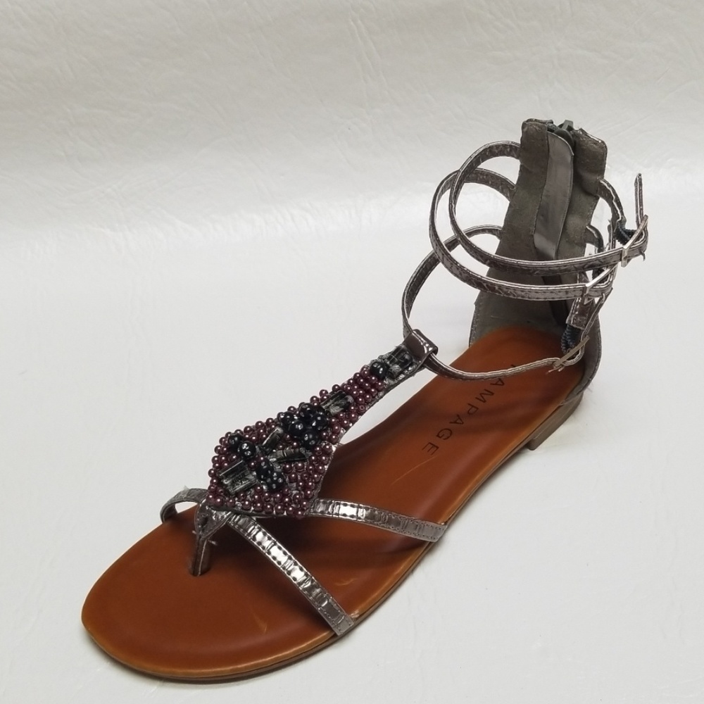 NEW Rampage JEMMY Beaded Pewter Thongs Sandals 8